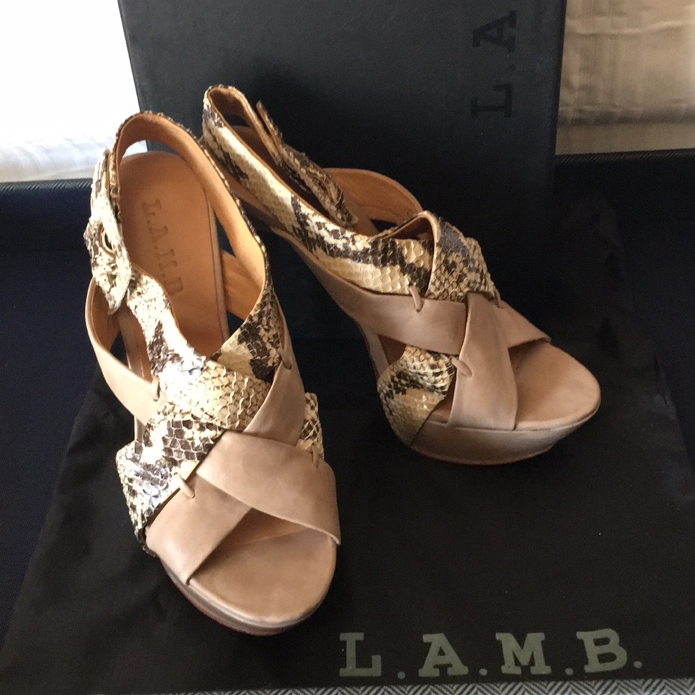 New L.A.M.B. Snakeskin Platform Heels.